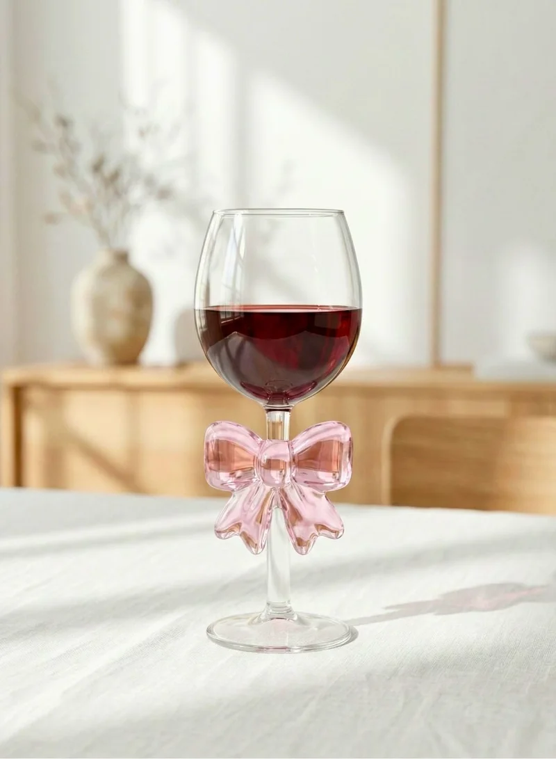 1Chase  Borosilicate Goblet Wine Glass with Pink Bow, 350ML Elegant Decorative Wine Glass, Heat Resistant Glassware for Red & White Wine, Parties & Gifting (1 Piece)  | Best Price UAE
